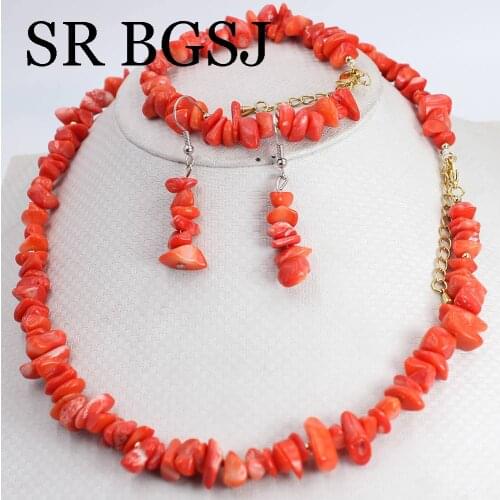 Free Shipping 6-8mm Orange Coral Natural Gems Women Chockers Necklace Bracelet Earrings Jewellry Set 17.5" 7-8"