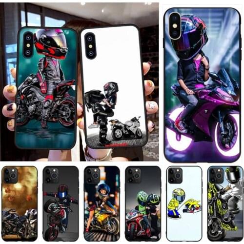 PENHUWAN Cartoon motorcycle helmet TPU Soft Silicone Phone Case Cover for iPhone 11 pro XS MAX 8 7 6 6S Plus X 5S SE XR case