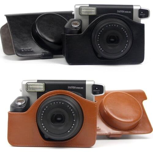 PU Leather Shoulder Strap Bag Case For FUJIFILM Instax Wide 300 Vintage Solid Color Instant Camera Cover