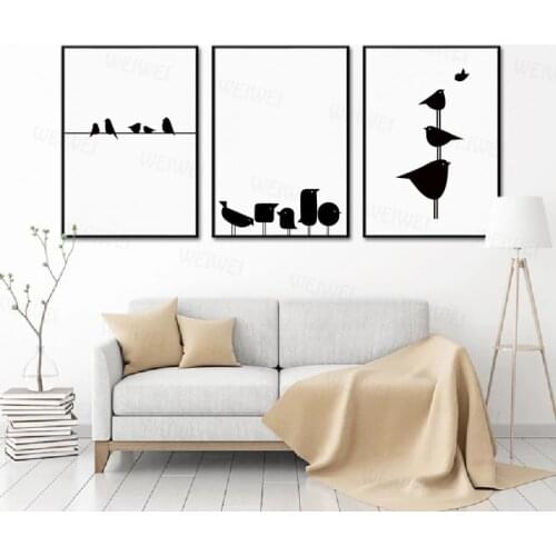 Black and White Bird Line Canvas Painting Nordic Minimalism Art Print Poster Picture Home Wall Art Decoration for Living Room
