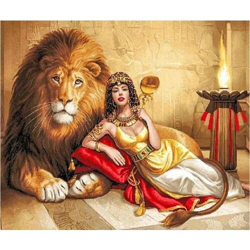 DIY Diamond painting Egyptian woman and lion diamond embroidery full display cross stitch diamond mosaic crafts home decor C503