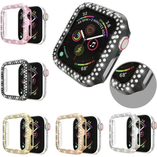 Double Rows Diamond Watch Case For Apple Watch 38mm 42mm 40mm 44mm For IWatch Series 5 4 3 2 1 Bling PC Screen Protector Cover