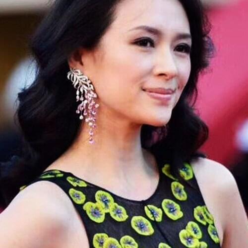 Elegant Shiny Full Crystal Leaves Pendant Earrings for Women Bijoux Charm Bridal Wedding Long Earrings Brinco Gift indian