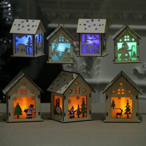 Festival Led Light Wood House Christmas Tree Decorations For Home Hanging Ornaments Holiday Nice Xmas Gift Wedding