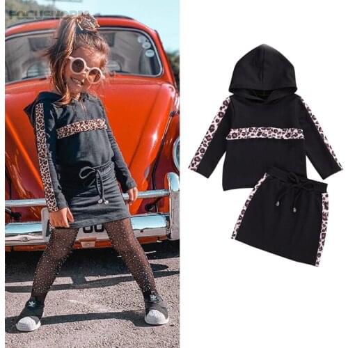 FOCUSNORM 0-5Y Autumn Infant Baby Girls Clothes Sets Leopard Striped Print Long Sleeve Hooded Pullover Tops Skirts