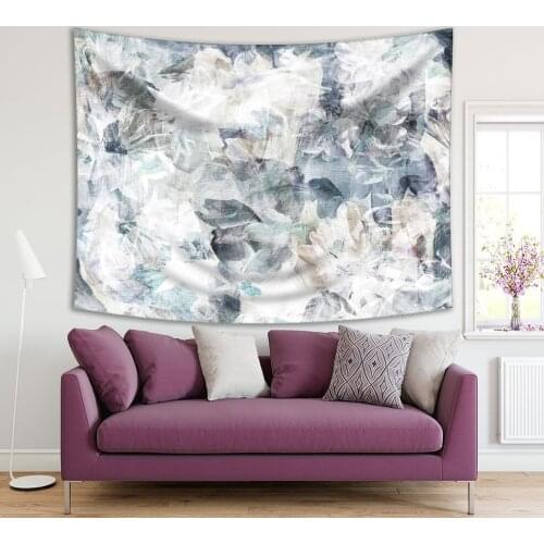 Tapestry Abstract Watercolor Painting with Flower Pattern Floral Artwork Print White Grey