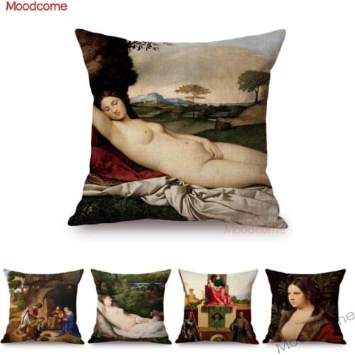 Italian Renaissance Giorgione Famous Oil Painting Sleeping Venus Linen Sofa Decoration Pillow Case Gallery Art Car Cushion Cover
