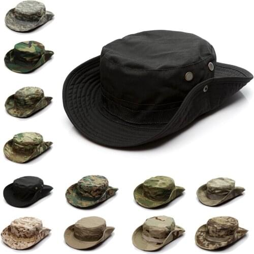 Camouflage Tactical Cap Military Boonie Hat US Army Caps Camo Men Outdoor Sports Sun Bucket Cap Fishing Hiking Hunting Hats 60CM