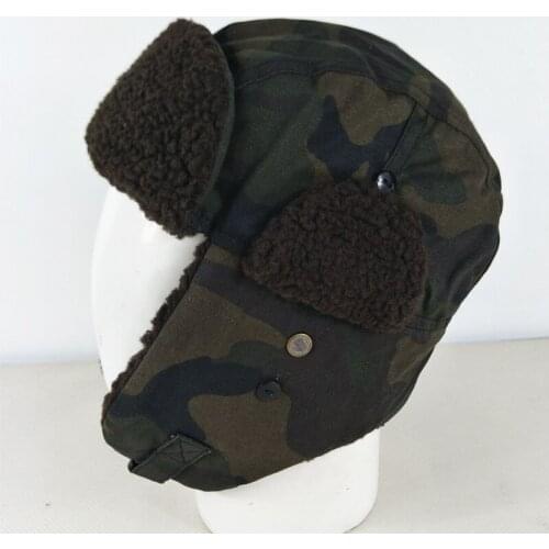 Camouflap Unisex Winter Pilot Hat Warm Mens Trooper Trapper Hats With Earflap Fleece Cotton Outdoor Cap Ski Hat