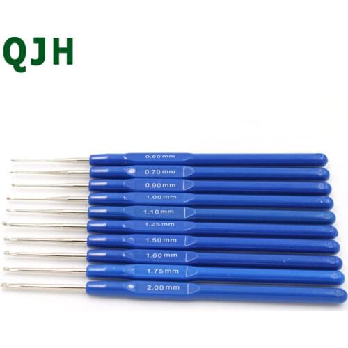10pcs/Set Blue Plastic Handle Aluminium Crochet Hooks Knitting Needles Set Weave Craft with Wool yarn Craft Tools 0.6-2.0mm