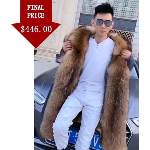 CNEGOVIK Natural Raccoon Fur Jacket Parkas Men Winter Fashion Warm Windproof Coat Classic Business Casual Outwear boys fur coat