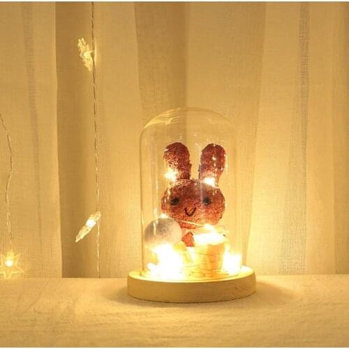 Gold Foil Rose Flower Bear in Glass Dome with LED Night Light Mothers Day Valentines Day Gifts Wedding Party Decoration