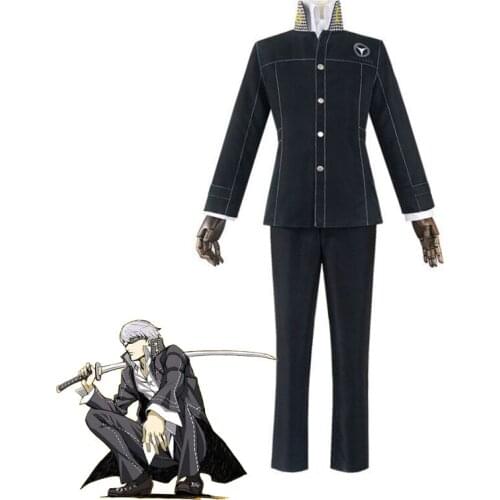 Game Shin Megami Tensei Persona 4 Yasogami Yu Narukami Cosplay Costume Men School Uniform Halloween Party Costume Top+Coat+Pants