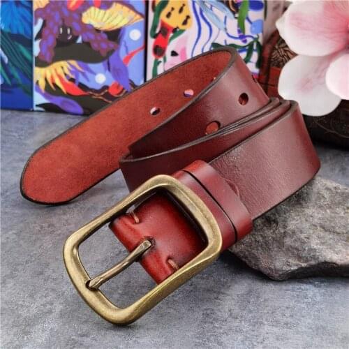 Retro Solid Brass Belt Buckle Mens Belt Leather Belt Man Ceinture Belt For Jeans Genuine Leather Man Belt Waist Belt MBT0605