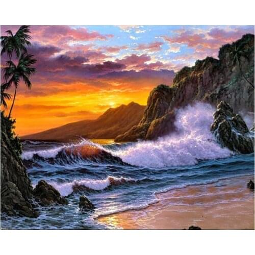 Seaside sunrise Scenery DIY Digital Painting By Numbers Modern Wall Art Oil Painting Holiday Gift Home Decor Big Size