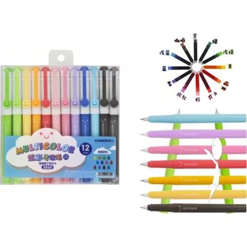 12 Colored Replaceable Ink Cartridges Gel Pens Set 0.38mm Luxury quality color ink ball pen School supplies office stationery