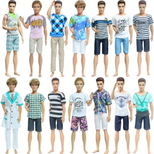 Handmade Boys Doll Outfit for Barbie Doll Friend for Ken Mens Suit T-Shirt Daily Casual Wear Pants Clothes Accessories Toy
