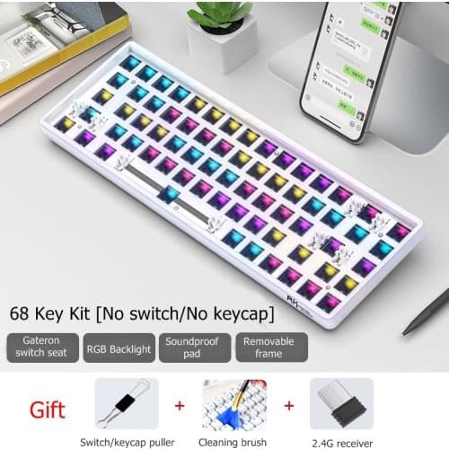 New RK 68 key/71 Key/87 Key/104 Key Bluetooth Wireless,2.4G,Type-C Wired 3 Mode Customized DIY Kit,Suppoty Hot Swap,White Light