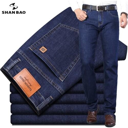 SHAN BAO 2021 Autumn Classic Fitted Straight Stretch Denim Jeans Classic Style Leather Youth Mens Business Casual Brand Jeans