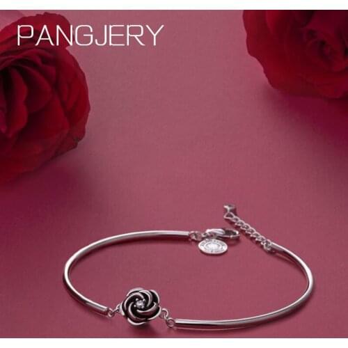 PANGJERY 925 Sterling Silver Bracelets Bangles for Charm Women INS Fashion Vintage Temperament Rose Wedding Fine Jewelry Gifts