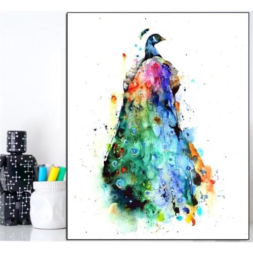 Peacock Watercolor Bird Minimalist Wall Art Canvas Poster And Print Canvas Painting Decorative Picture For Bedroom Home Decor HD
