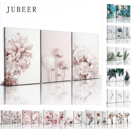 3pcs Set Nordic Poster Pink Flower Canvas Painting Framed Wall Art Plant Leaf Decoration Picture Wall Prints Bedroom Poster
