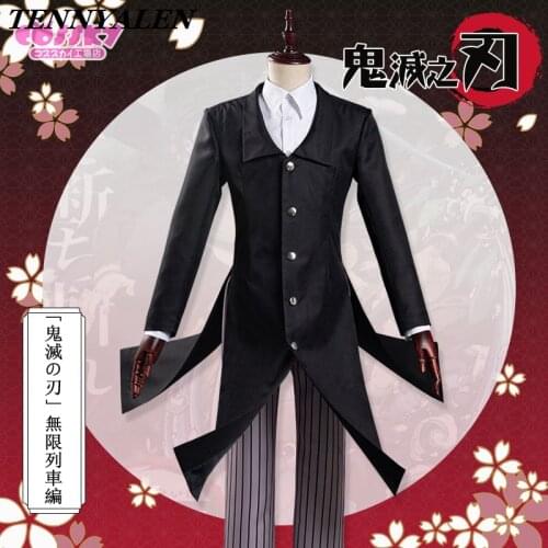 Pre-sale! New Enmu cosplay costume Kimetsu no Yaiba Train Edition Anime Demon Slayer cos jacket shirt pants sticker set