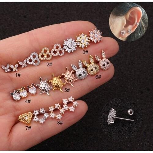 1PC Rabbit Animals Bar Cartilage Piercing Stud Helix Jewelry Tragus Conch Rook Earlobe Screw Back Earring