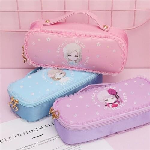 School Pencil Cases Bag Kawaii Cute Lace Large Capacity School Student Supplies Lapis Stationery Storage Bag Пенал 05152