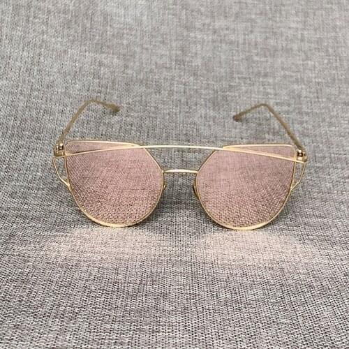 Cat Eye Sunglasses Women Men Brand Designer Sun Glasses Pink Rose Mirror Metal Frame Reflective Flat Lens Eyewear Oculos