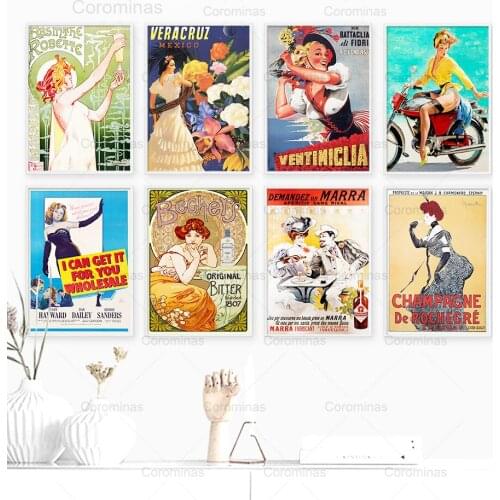 Vintage Motorcycle Sexy Woman Movie Wall Art Canvas Painting Nordic Posters and Prints Wall Pictures for Living Room Home Decor
