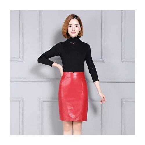 Top brand Autumn Women New and Winter Over the Knee Pure Genuine Sheep Leather Skirt K92 One Piece Promotion high quality