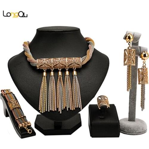 Longqu Dubai gold color jewelry sets Nigerian wedding woman accessories jewelry set fashion African Bridal jewelry set Wholesale
