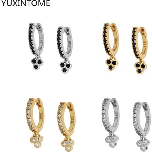 925 Sterling Silver Ear Buckle Huggie Hoop Earrings for Women Geometric Black Zircon Piercing Earring Earings Jewelry Pendientes