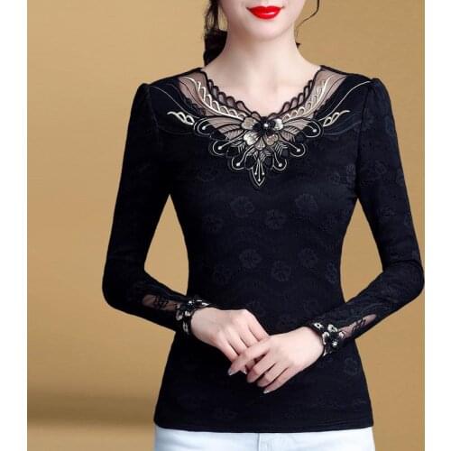 Women Spring Summer Style Lace Blouses Shirts Lady Casual O-Neck Long Sleeve Slim Lace Blusas Tops DD8158