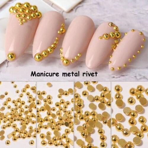 1Bag Solid Shaped 3D DIY Metal Frame Nail Art Decorations 100pcs Gold Rivet Manicure Accessories Glitter Studs