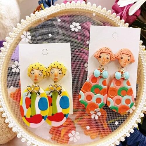 1 Pair Vintage Indian Primitive Tribal Doll Dangle Earrings Women Colorful Acrylic Ear Drop Jewelry