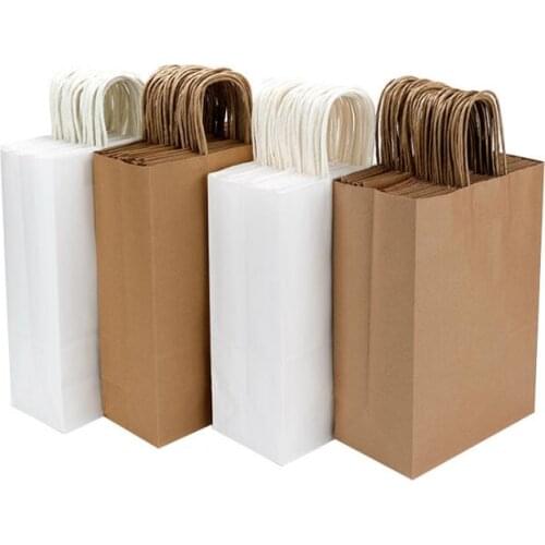 10pcs/lot White paper bag with handle Wedding Party Favor Paper Gift Bags 21*15*8cm