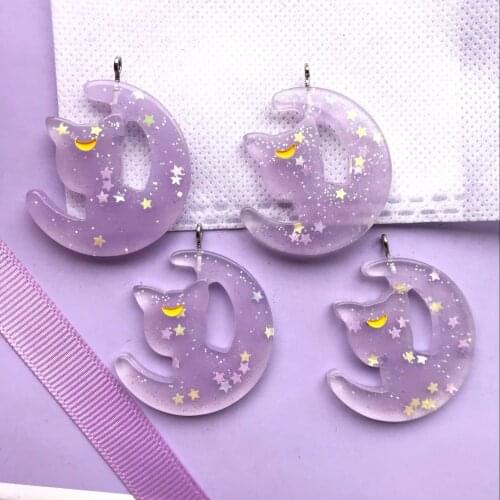10pcs 35*38mm moon and the cat charms flat back resin charms necklace pendant keychain charms for DIY decoration