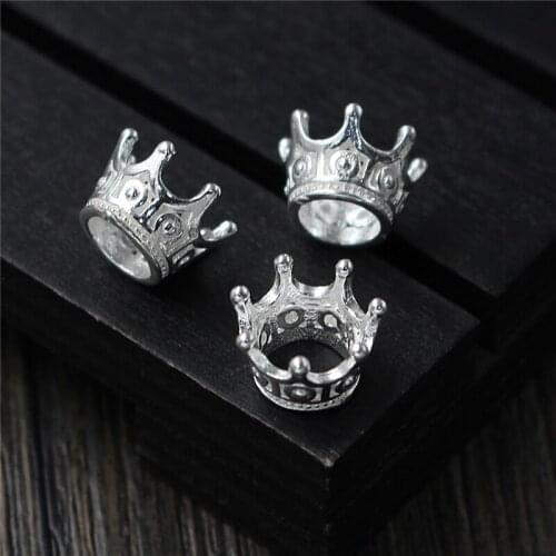 100% 925 Sterling Silver Big Hole Crown Spacer Beads Craft Necklace Bracelets Charm Silver Beads DIY Jewelry Making Accessories