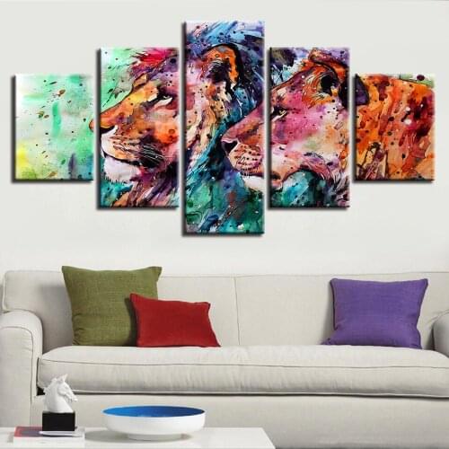 5 pieces abstract colorful animal lion poster printed canvas picture decorative bedroom frame