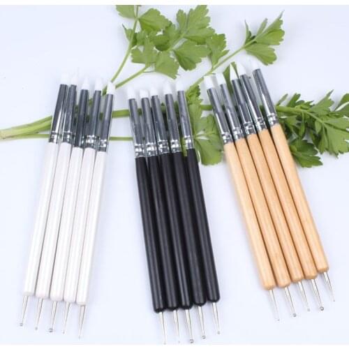 5pcs/Set Stainless Steel Two Head Sculpting Polymer+Soft Pottery Clay Tool Silicone Modelling Art Shaper Tools Nail Brush Set