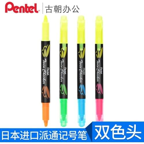 5PCS Japan Pentel SLW8 Highlighter Double Head Double Color Water-based Marker Key Color Marker Pen