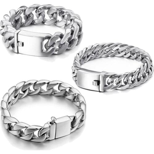 8inch 8.66inch long Heavy Mens Bracelet Chain Polished Stainless Steel Silver Color Chains Bracelet for Men Cuban Link