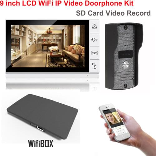 9 inch LCD Monitor 700TVL IR Camera Wireless WiFi IP Video Doorphone Intercom System Video Recording Support Android iPhone APP