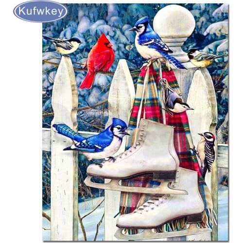 Diy 3D diamond painting cross stitch Bird and boot snow landscape diamond embroidery picture home decorative mosaic painting