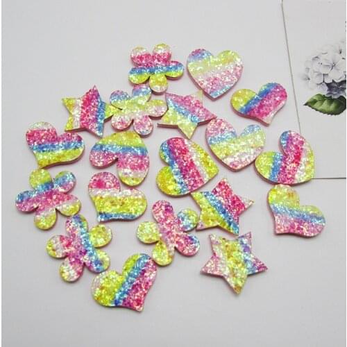 2.5cm 50pcs/lot Multi style Shiny Star/heart Padded Applique For Children Headdress Accessories