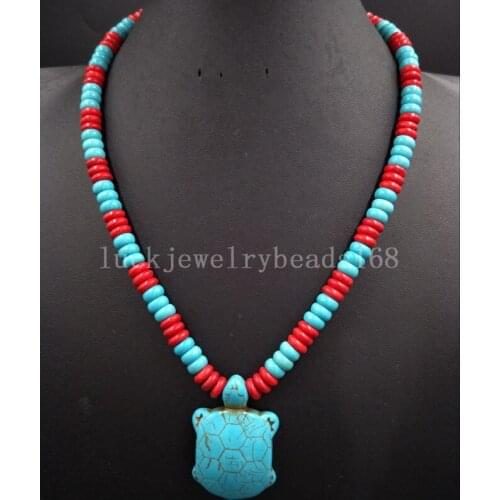 Free Shipping Fashion Jewelry Howlite Turtle Art Beads Necklace 19" FG8049