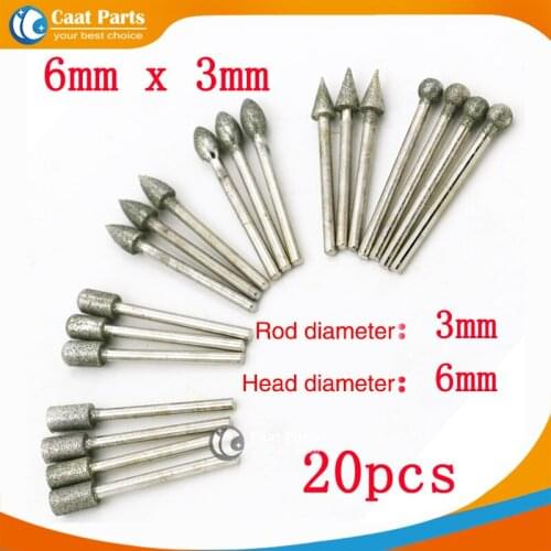 Free Shipping! 20pcs 6mm*3mm Burs Dremel Rotary Tool Sintered Diamond Burs Abrasive Grinding Head Dremel Accessories