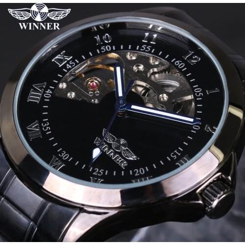 Winner Skeleton mechanical watch luxury men black waterproof fashion casual military brand sports watches relogios wristwatch